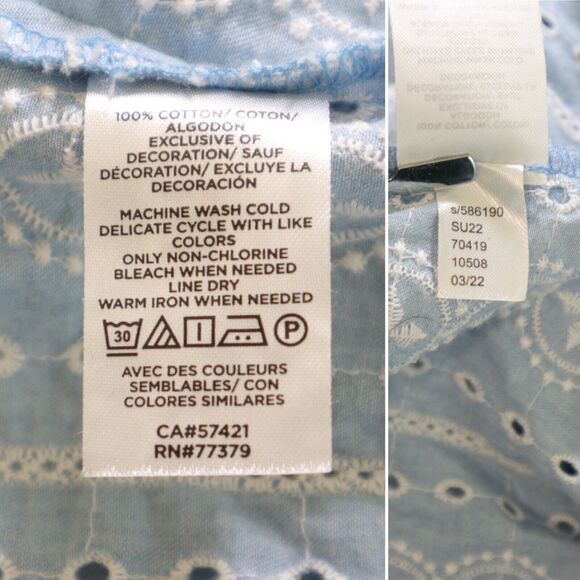 Ann Taylor Size L Chambray Lace Tie Front Top Peplum Sleeveless Blue - Picture 10 of 10